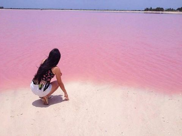 A Yucatán-félsziget egyik partja rózsaszínben pompázik/Fotó:Instagram