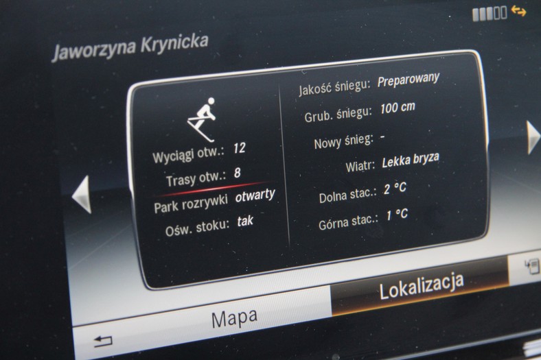 Mercedes Comand Online prognoza pogody dla narciarzy