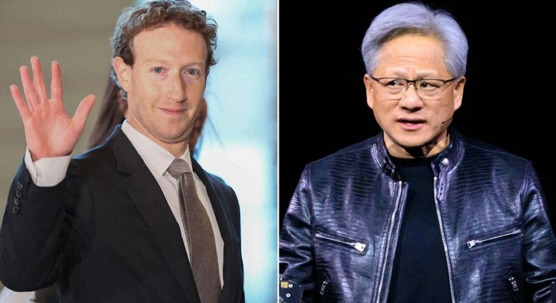 Meta CEO Mark Zuckerberg (left) and Nvidia CEO Jensen Huang (right).STR/JIJI Press/AFP via Getty Images; Josh Edelson/AFP via Getty Images