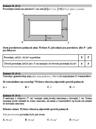 Egzamin gimnazjalny z matematyki - odpowiedzi