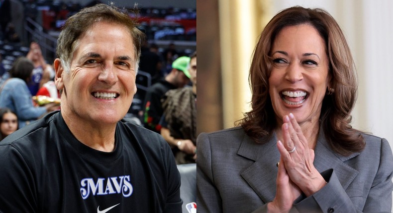 Mark Cuban is among the group of business titans launching a new initiative to support Kamala Harris.Kevork Djansezian and Win McNamee/Getty Images