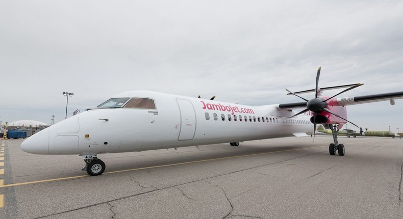 Jambojet Bombardier Dash 8 Q400 aircraft. (HapaKenya)