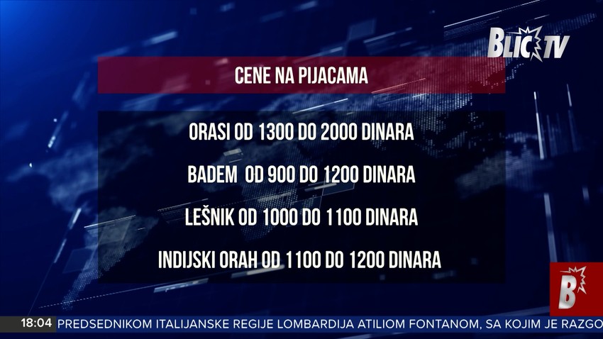 Cene oraha i suvog voća na pijacama