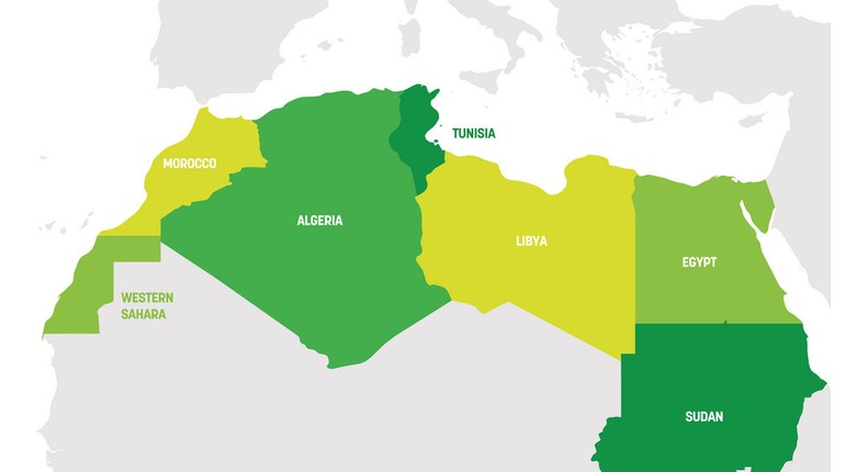 The 7 countries in North Africa. [vectorstock]