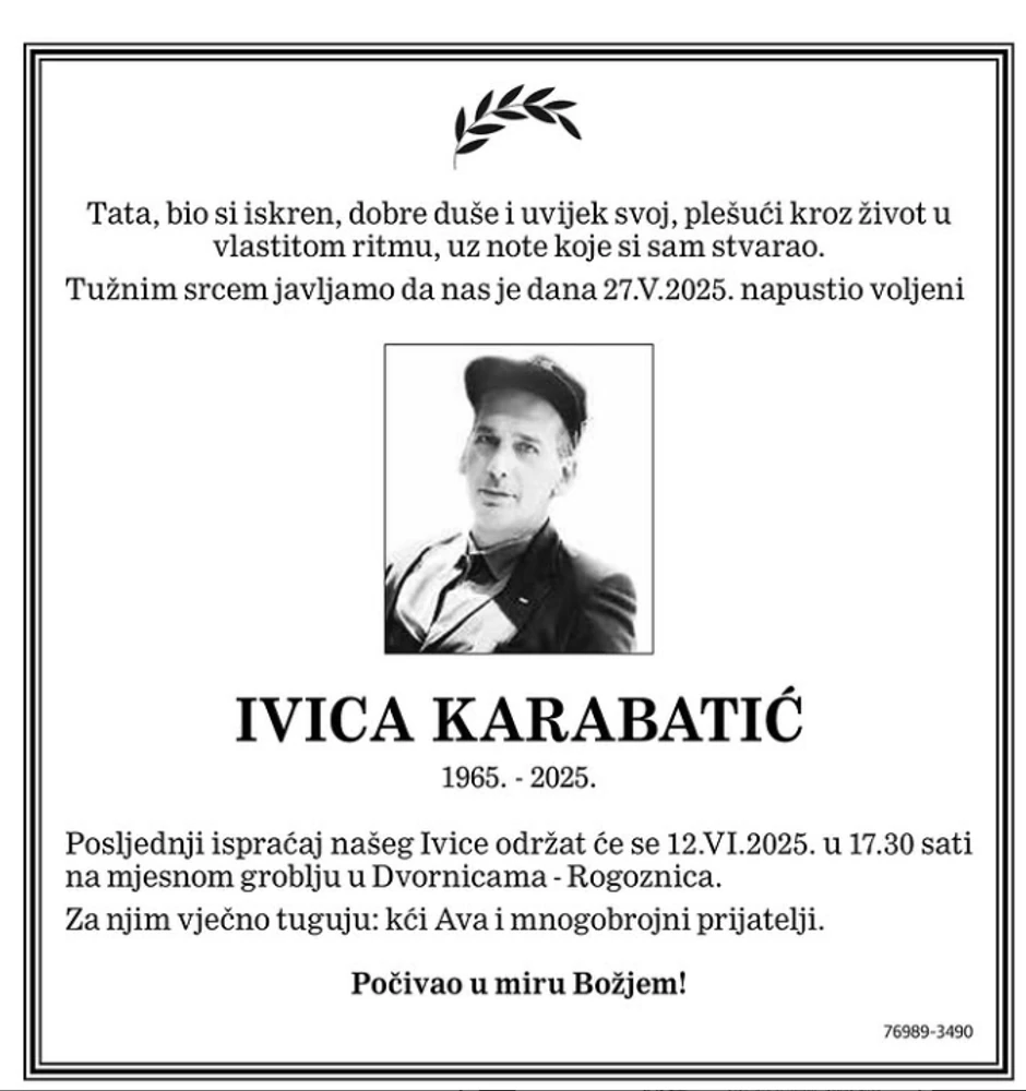 Ivica Karabatić, osmrtnica