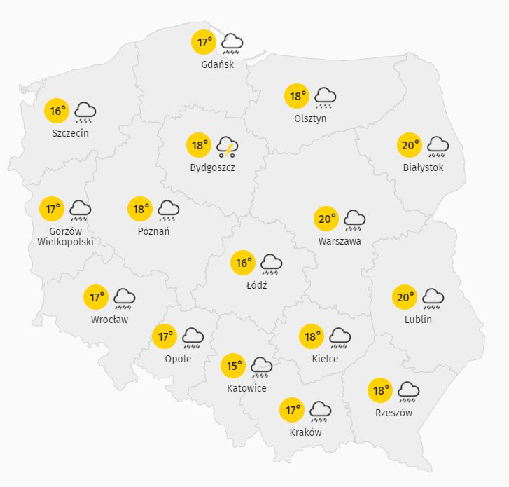 Temperatura  w Polsce w niedziele 16..05.2021