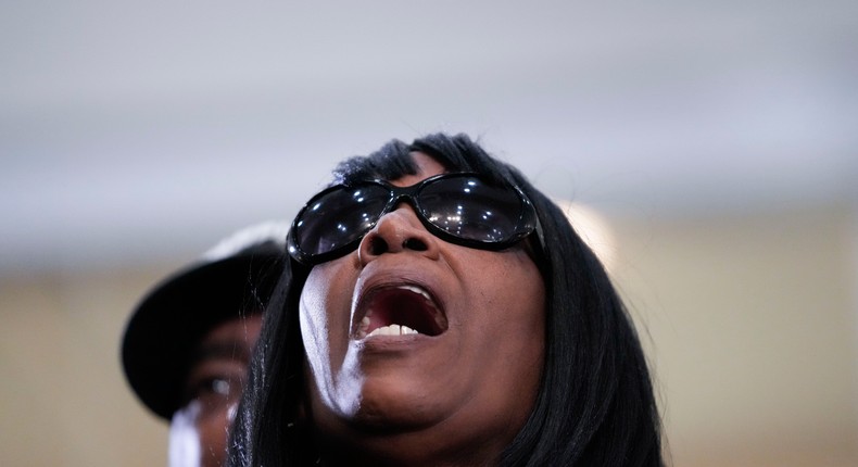 RowVaughn Wells, mother of Tyre Nichols, who died after being beaten by Memphis police officers, calls out his name during a press conference.AP Photo/Gerald Herbert