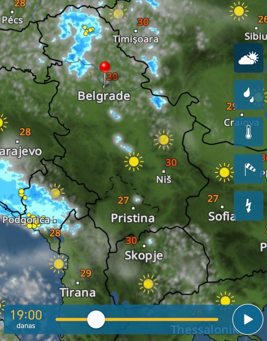 Radarski snimci nevremena danas u Srbiji