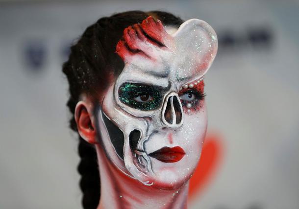 A model is seen during the World Bodypainting Festival 2017 in Klagenfurt