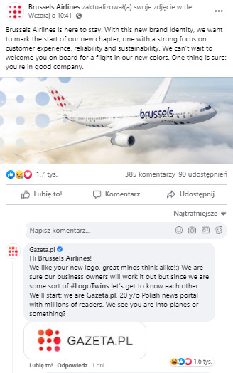 Gazeta.pl comment on the changed Brussels Airlines logo