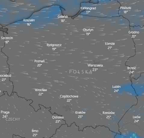 Przewidywane opady o 10:00 w czwartek 30 lipca