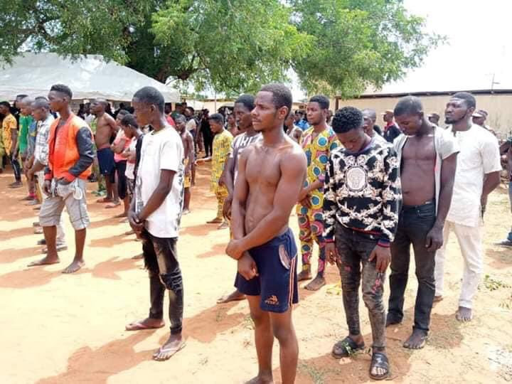 Some of the suspected cultists terrorising the Ifo and Sango-Ota areas of Ogun state. [@mr_adunbarin]