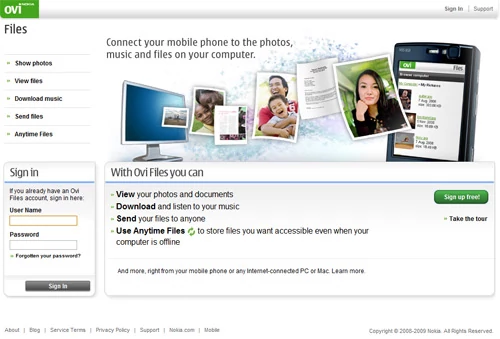 Ovi files to usługa dająca użytkownikowi 10 GB przestrzeni na pliki w internecie