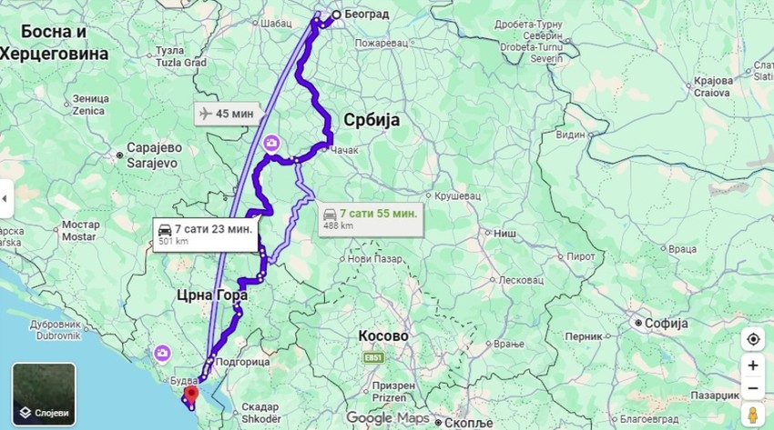 Put od Beograda do Bara iznosi 499 kilometara