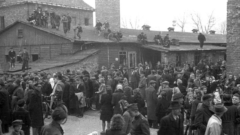 Auschwitz. Tłum oczekujący na egzekucję Rudolfa Hössa (15 kwietnia 1947)