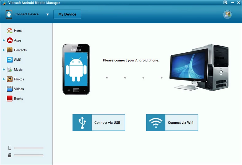 Główne okno programu do zarządzania smartfonem z Androidem - Vibosoft Android Mobile Manager