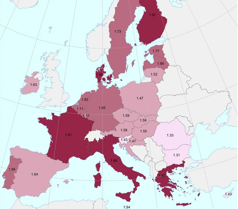 Ceny benzyny w krajach EU w przeliczeniu na euro, maj 2023