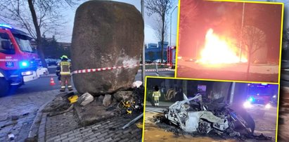 Tragedia w Drezdenku. Auto z 20-latkiem uderzyło w pomnik i spłonęło