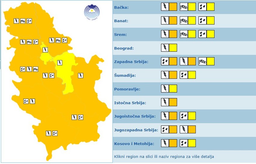 Meteoalarm za četvrtak