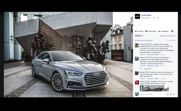 Audi zamieściło zdjęcie auta przy pomniku Powstania Warszawskiego. Burza w internecie