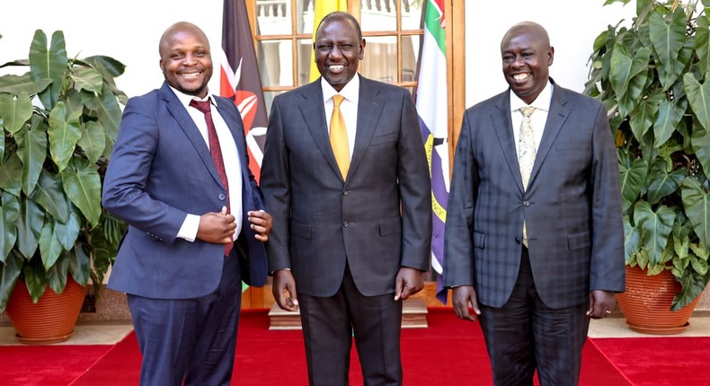 President William Ruto, Deputy President Rigathi Gachagua and Lang'ata MP Jalang'o at State House on February 7, 2023