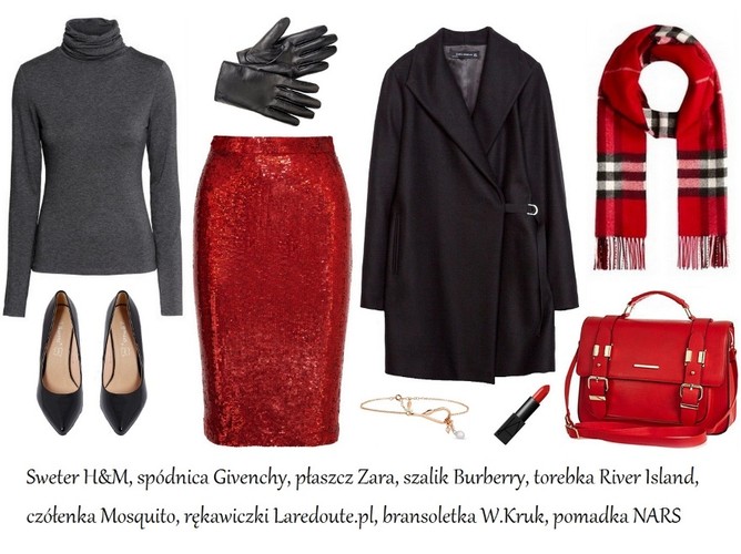 Stylizacja świąteczna z szalikiem w kratę