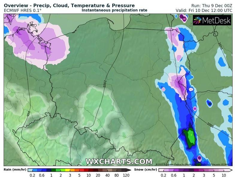 W piątek nad Polską obecne będą dwie strefy opadów