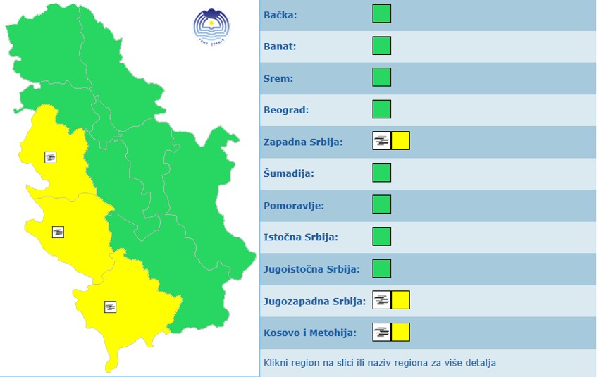 Meteoalarm za 7. decembar