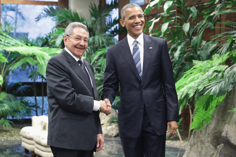 Cuban President Raul Castro, right, with US President Barack Obama.