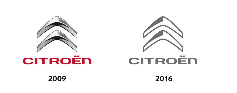 Citroen to jedna z pierwszych firm, która zmieniła logo na 2-kolorowe i "płaskie".