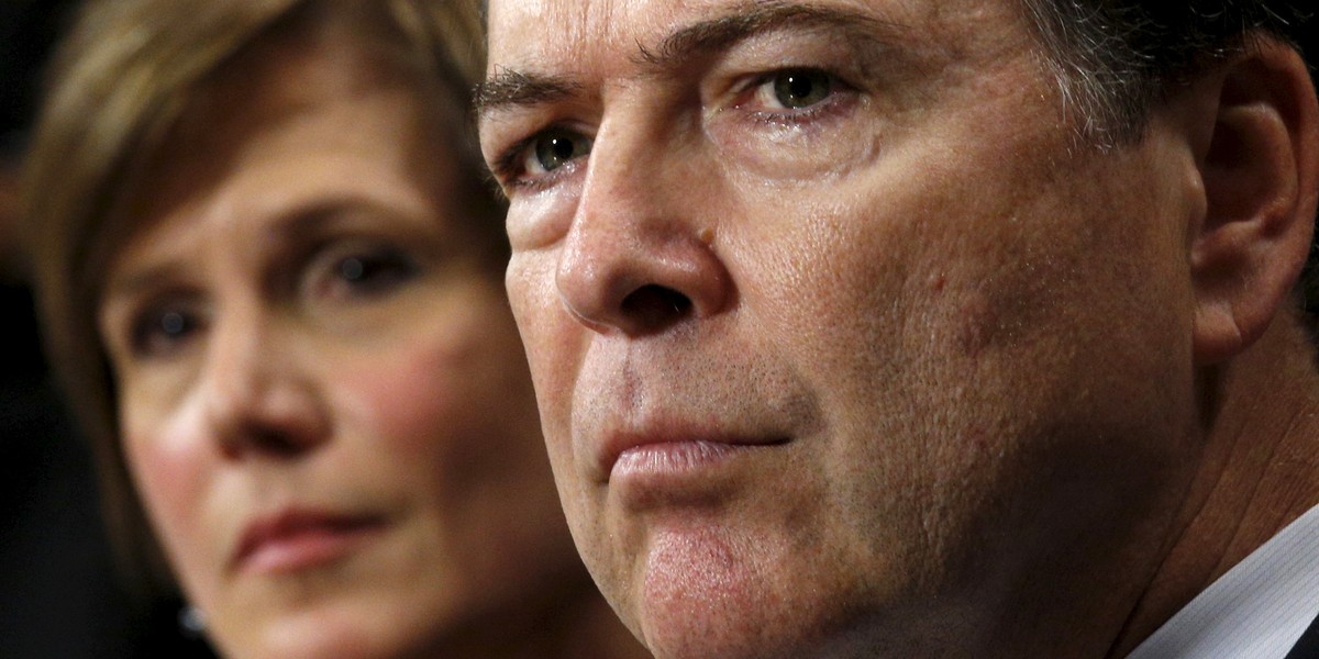 US Deputy Attorney General Sally Quillian Yates and FBI Director James B. Comey during a US Senate Judiciary Committee hearing on "Going Dark: Encryption, Technology, and the Balance Between Public Safety and Privacy" in Washington, DC, on July 8, 2015.