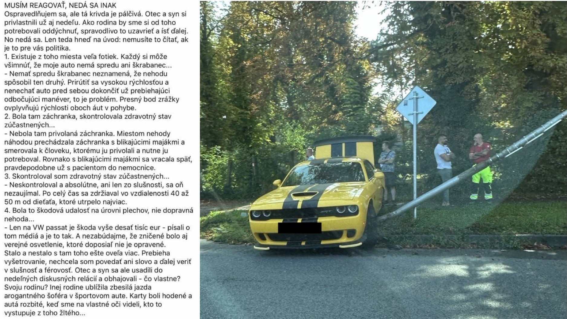 Reakcia účastníčky dopravnej nehody v Nitre a fotografia dokumentujúca následky
