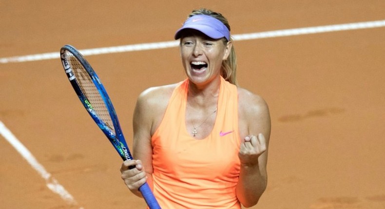 Maria Sharapova celebrates winning in Stuttgart in April