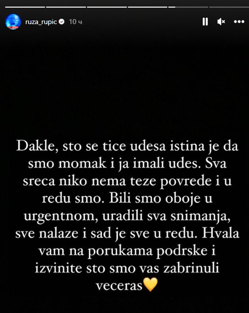 Ruža Rupić se oglasila nakon saobraćajke