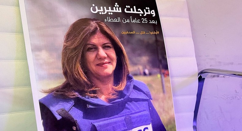 A picture of Al Jazeera reporter Shireen Abu Akleh, who was killed in the West Bank on May 11, 2022.