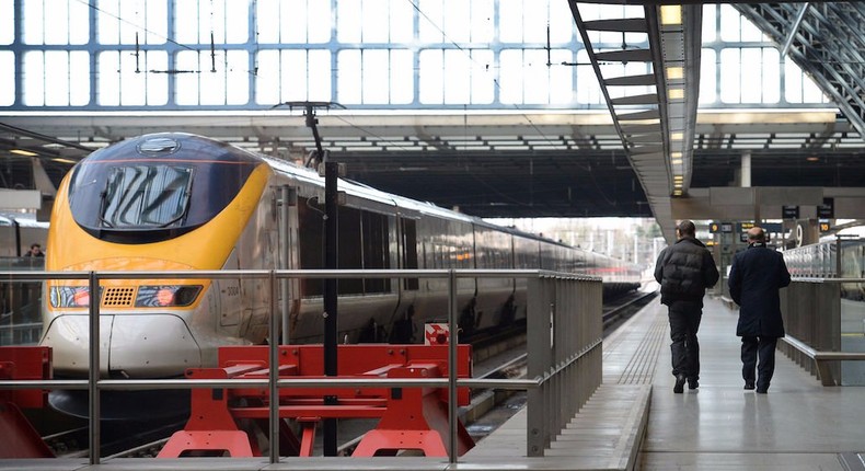 A Eurostar train at St Pancras Station, London, who are facing hours of travel misery after all Eurostar trains were cancelled due to a lorry fire in the Channel Tunnel.