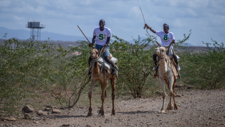 Ren'dille community competes in camel race during cultural festival with traditional clothes and jewelry and present their lifestyle in Loglogo city of Marsabit province in Kenya on August 25, 2024. [Photo by Gerald Anderson/Anadolu via Getty Images]