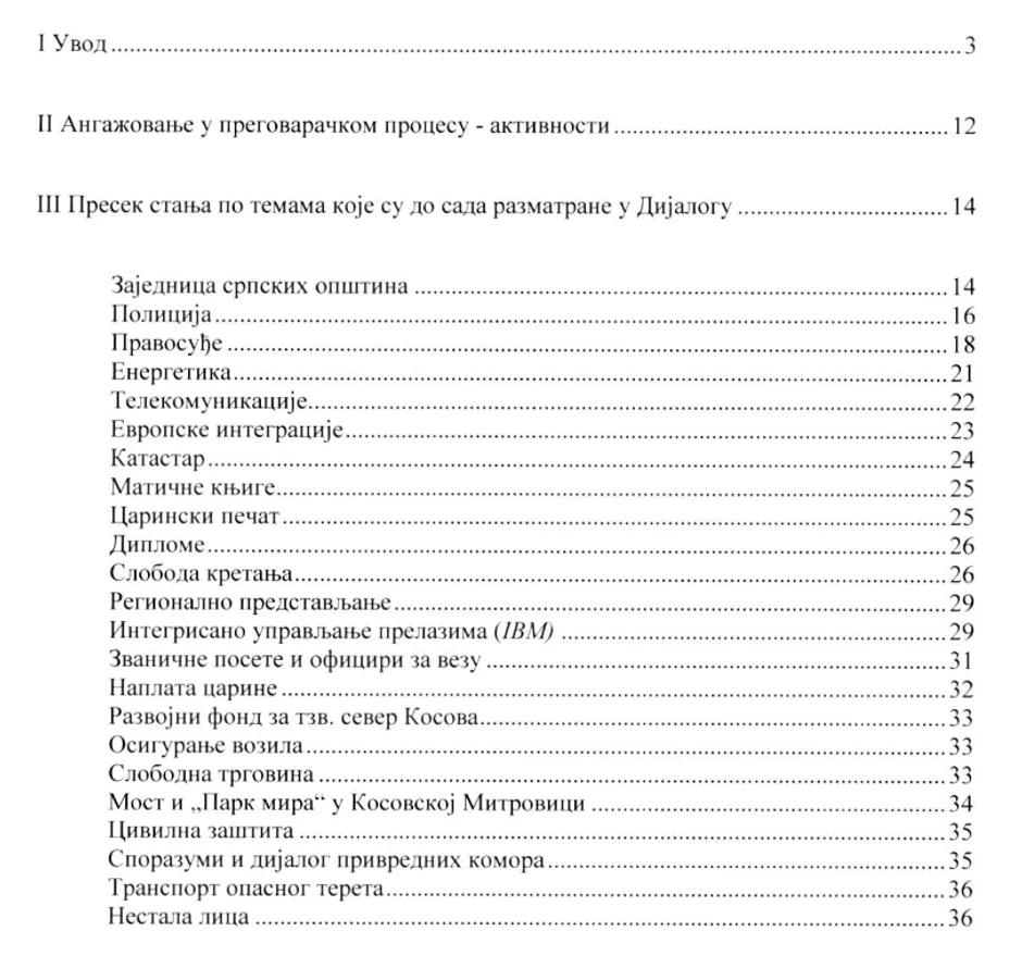 Izveštaj o pregovaračkom procesu