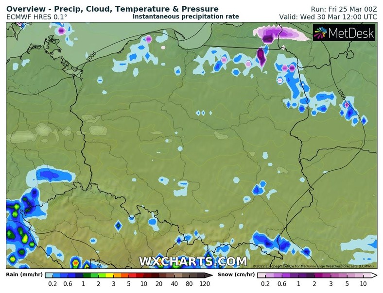 Miejscami popada przelotny deszcz, a nawet deszcz ze śniegiem i śnieg