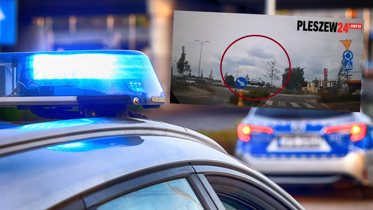 Auto nagle przeleciało nad rondem. Kamera uwieczniła dramatyczne chwile