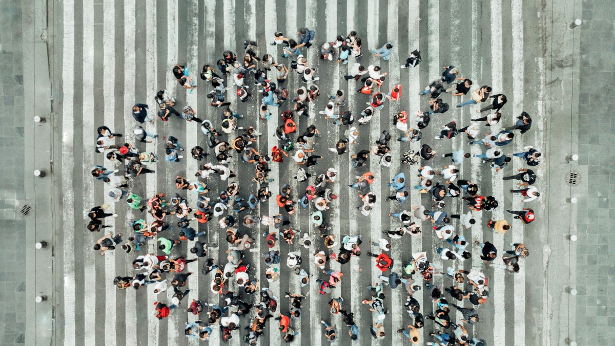 High Angle View Of People forming a speech bubble