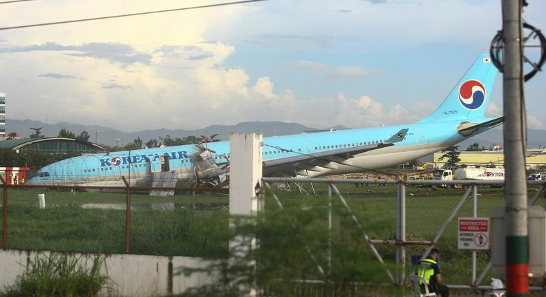 Korean Air flight KE631 overshot the runway during its third landing attempt.Associated Press