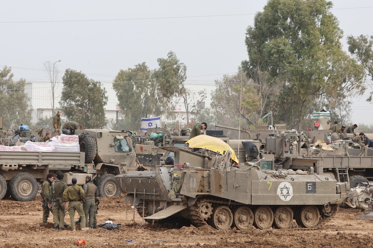 Israeli forces patrol near the Gaza Strip border