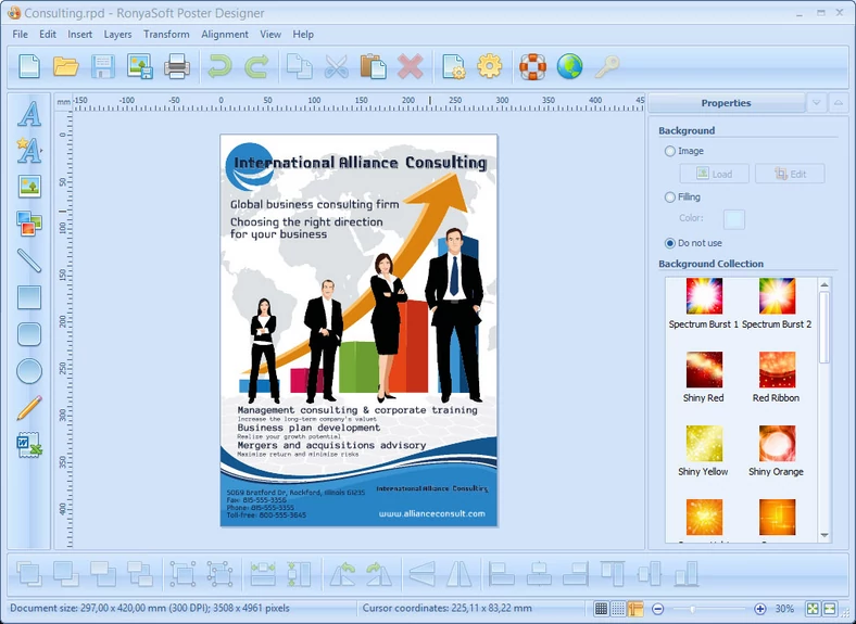 Główne okno programu do tworzenia plakatów i banerów reklamowych - RonyaSoft Poster Designer