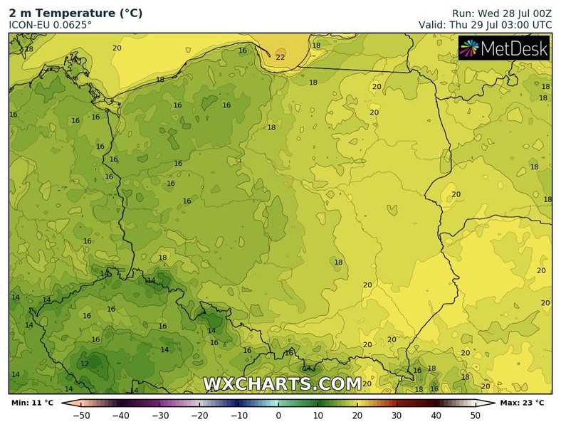 Noc najchłodniejsza na zachodzie, a najcieplejsza na wschodzie