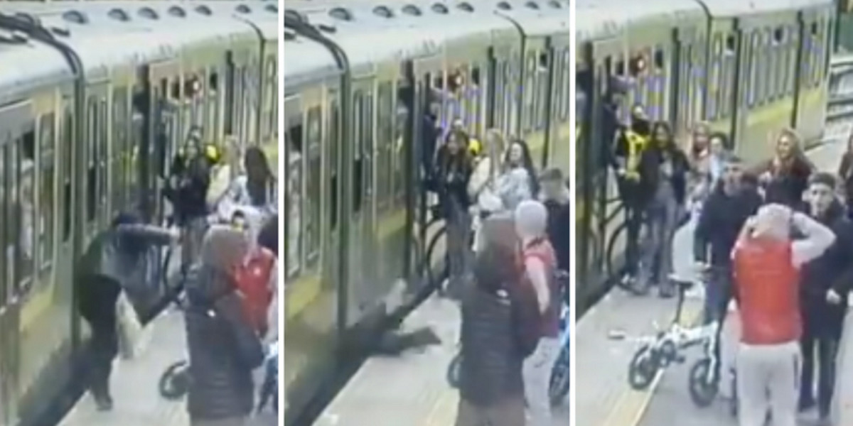 Kamery zarejestrowały atak na stacji kolejowej na przedmieściach Dublina.