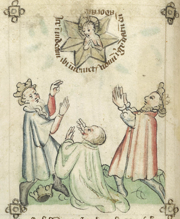 Trzej królowie podążają za gwiazdą na XV w. niemieckiej miniaturze