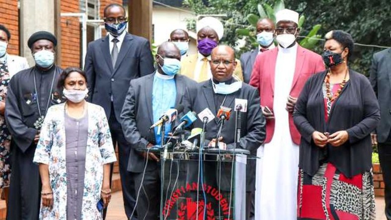 Members of the Inter-Faith Council on Covid-19, led by Archbishop Anthony Muheria (centre)