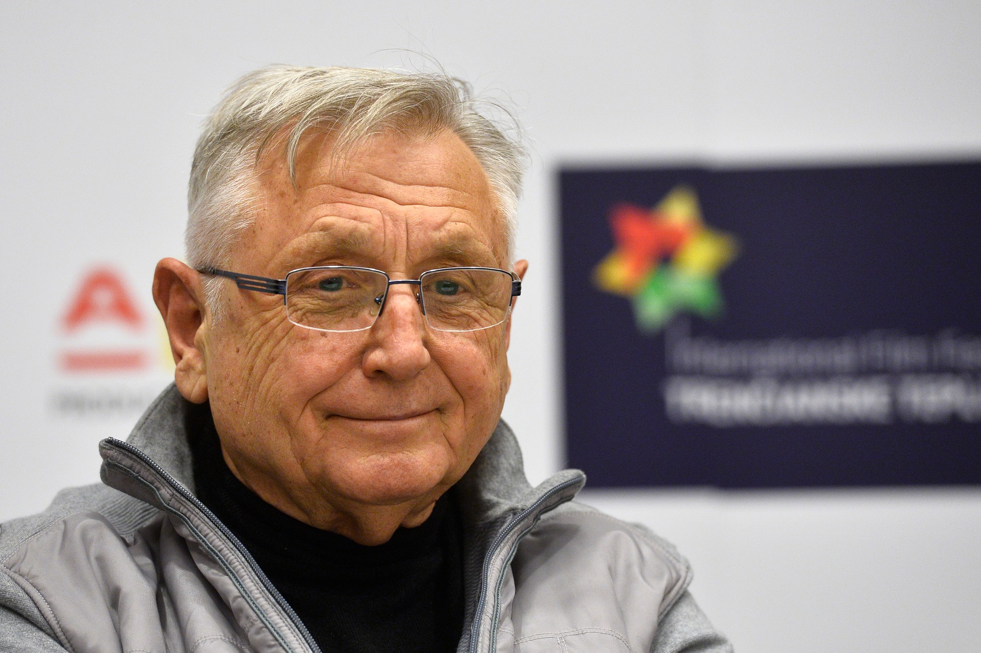 Jiří Menzel počas tlačovej konferencie k Medzinárodnému Filmovému festivalu v Trenčianskych Tepliciach v roku 2016.
