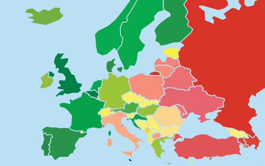 Na mapi koju je objavila organizacija "Rainbow Europe" zelenom bojom obeležene su zemlje u kojima LGBT osoba imaju najbolje uslove za život